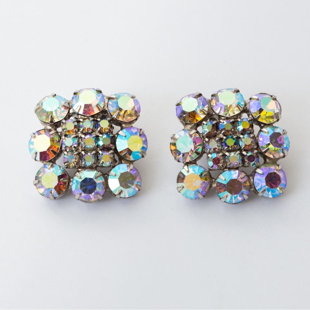 Vintage earrings 80s rhinestone earrings clip on earrings - Picture 3 of 10